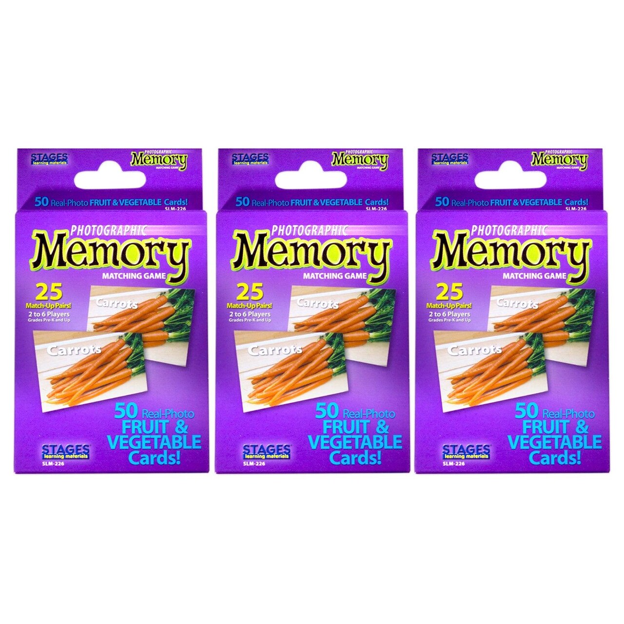 Pack of 3 - Photographic Memory Matching Game, Fruit & Vegetables